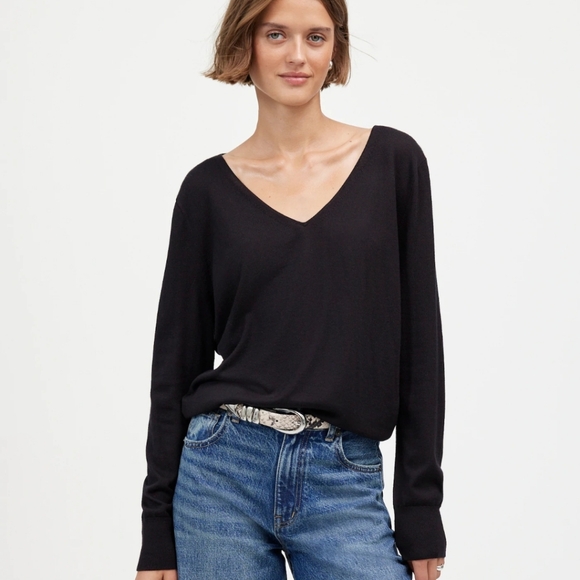 Madewell Sweaters - Madewell Merino Wool-Silk Blend V-Neck Sweater NT597 Size L Black